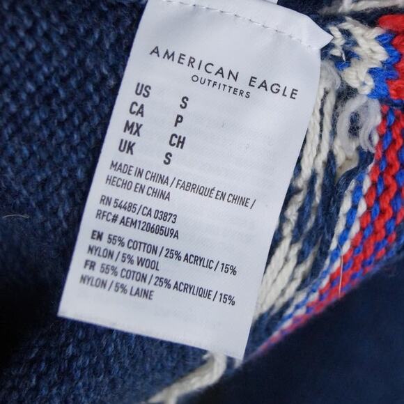 American Eagle Men's Fair Isle Sweater Cotton Wool Blend Christmas Crew Small - Picture 7 of 11